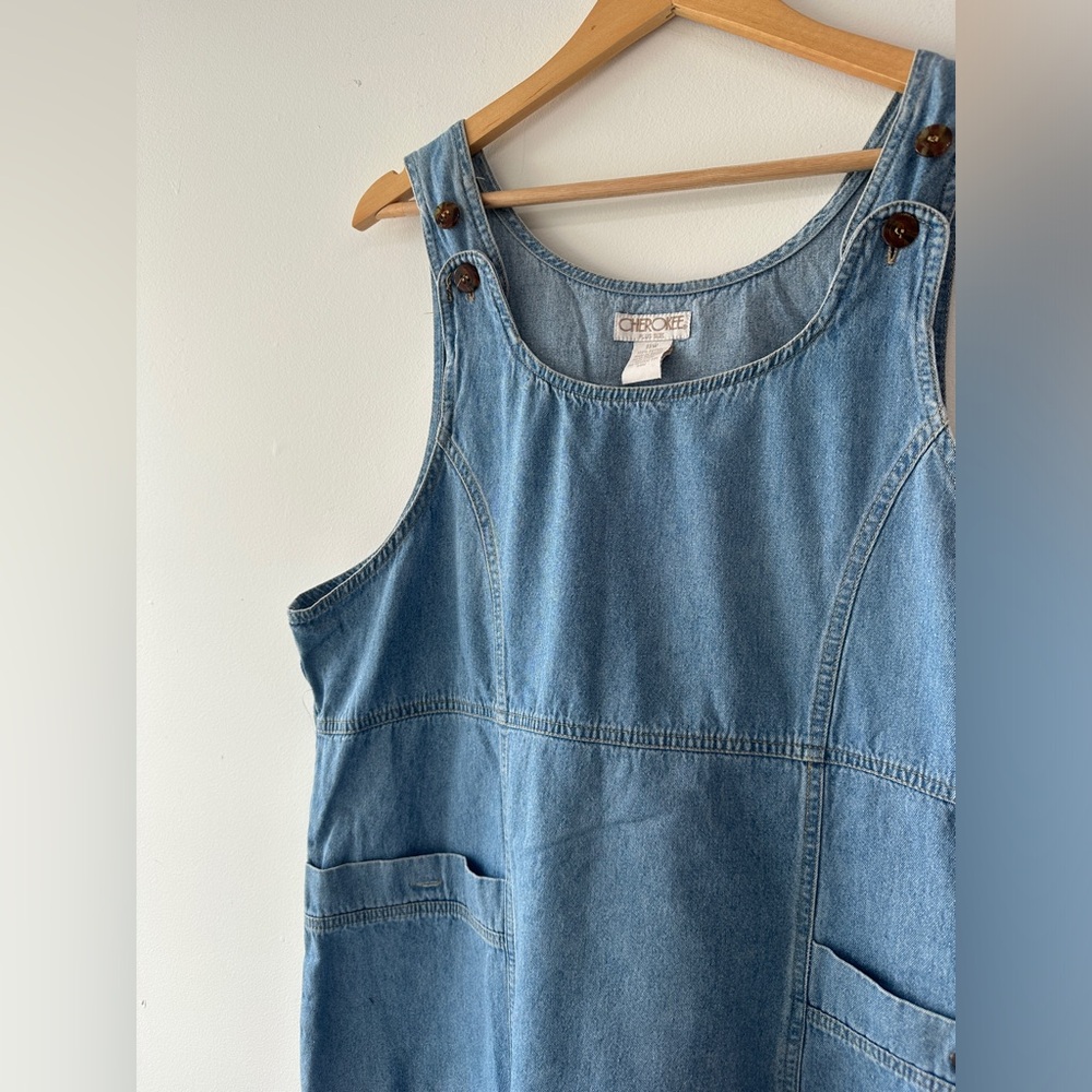 Vintage Cherokee Denim Jumper Dress-Light Wash Denim-Adjustable Straps- Size 18w - Picture 2 of 14